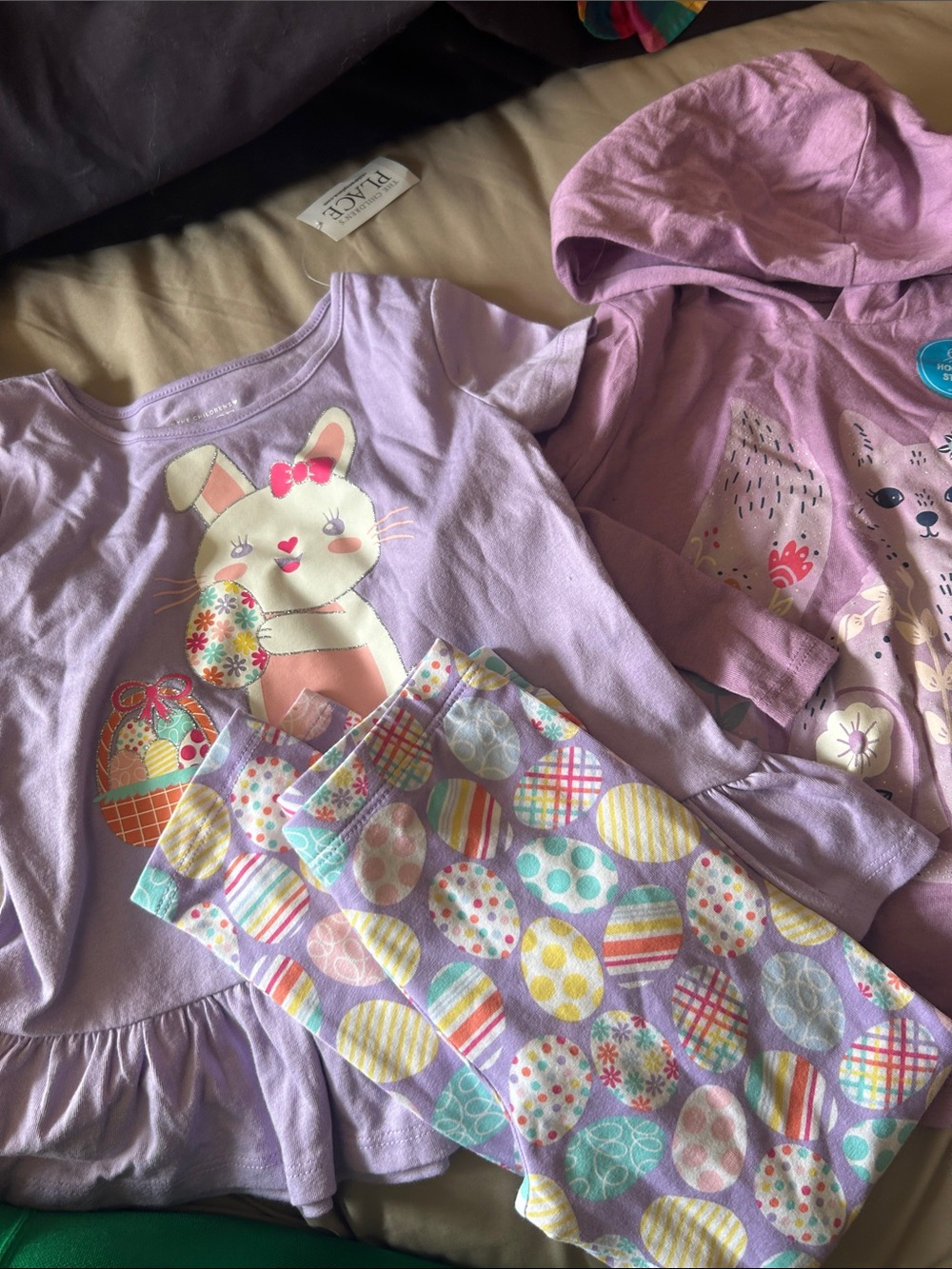 The Children's Place Lavender Bunny Pajama Set with Pastel Egg Print